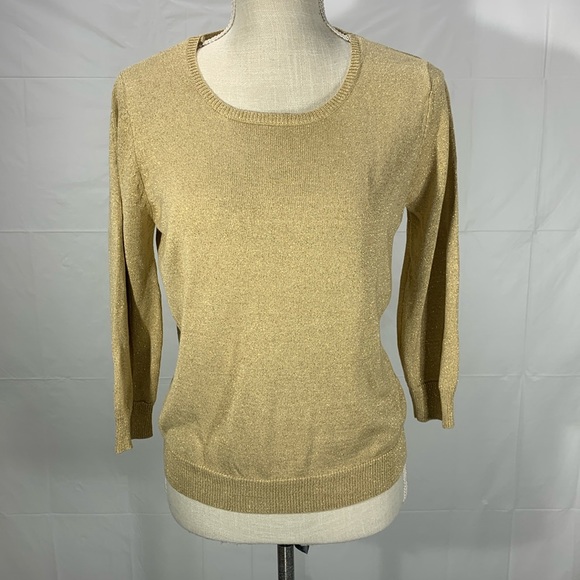 Draper’s & Damon’s Gold Shimmer Sparkle Scoop Neck Sweater Size Small Pe… - Picture 1 of 12